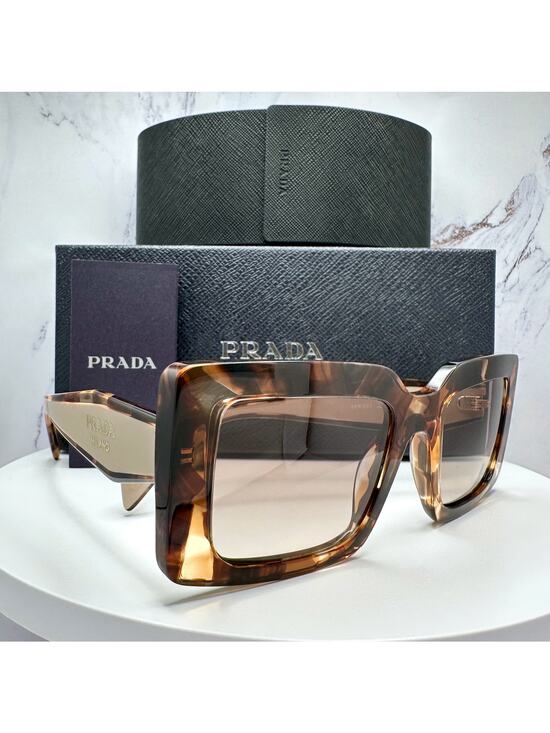 New PRADA Sunglasses Brown Beige Caramel Tortoise Gold Symbole Womens Rectangle main image 14